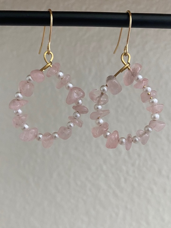 Handcrafted Jewelry - Handmade Rose Quartz Hoop Earrings